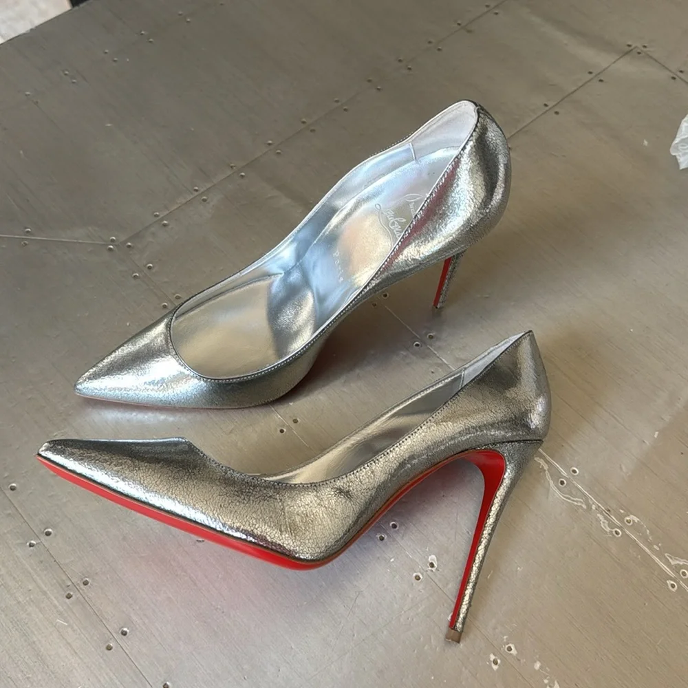 Christian Louboutin Kate 100mm antique silver finish pump stiletto sz 40